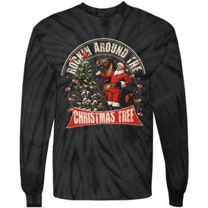 Rockin Around The Christmas Funny Cowboy Trump Western Xmas Tie-Dye Long Sleeve Shirt