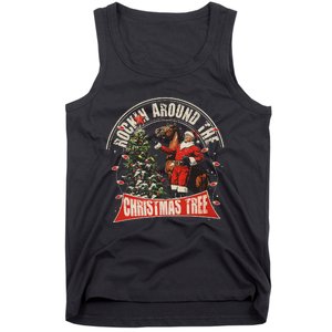 Rockin Around The Christmas Funny Cowboy Trump Western Xmas Tank Top