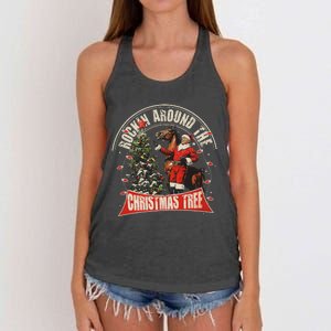 Rockin Around The Christmas Funny Cowboy Trump Western Xmas Women's Knotted Racerback Tank