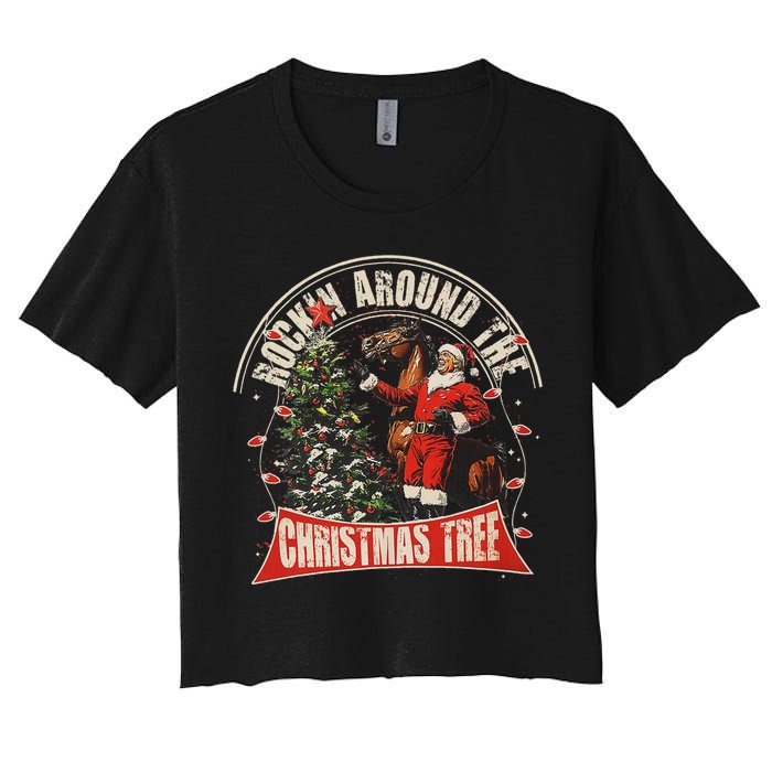 Rockin Around The Christmas Funny Cowboy Trump Western Xmas Women's Crop Top Tee