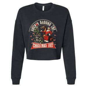 Rockin Around The Christmas Funny Cowboy Trump Western Xmas Cropped Pullover Crew