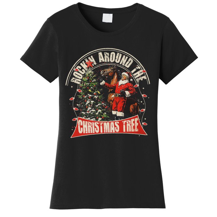 Rockin Around The Christmas Funny Cowboy Trump Western Xmas Women's T-Shirt