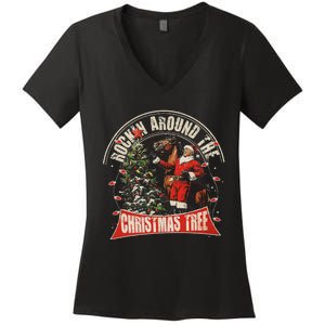 Rockin Around The Christmas Funny Cowboy Trump Western Xmas Women's V-Neck T-Shirt