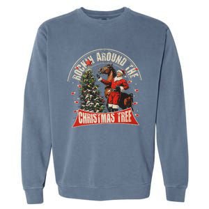 Rockin Around The Christmas Funny Cowboy Trump Western Xmas Garment-Dyed Sweatshirt