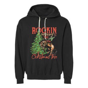 Rocking Around The Christmas Tree Christmas Cowboy Horse Garment-Dyed Fleece Hoodie