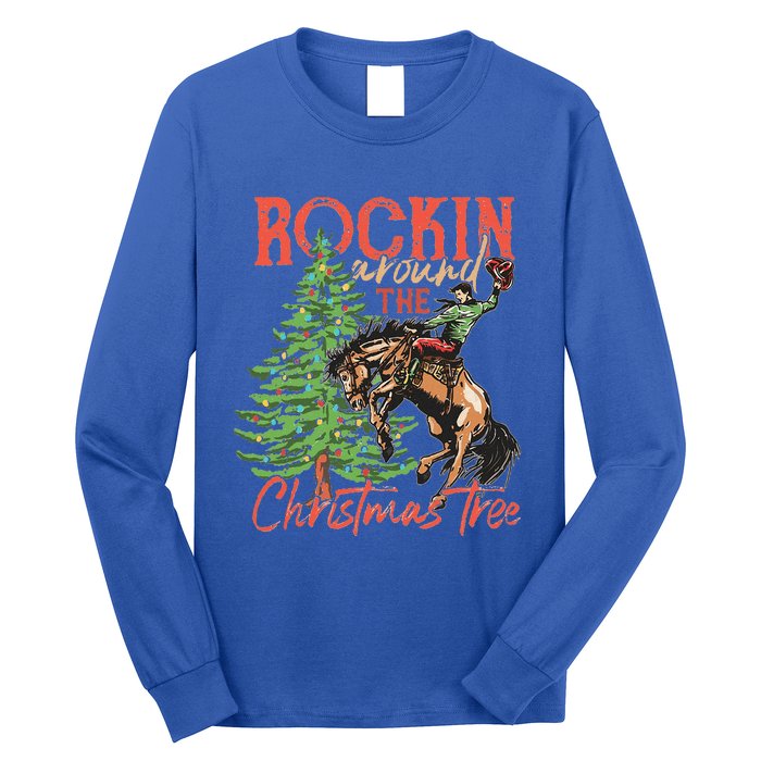 Rocking Around The Christmas Tree Christmas Cowboy Horse Long Sleeve Shirt