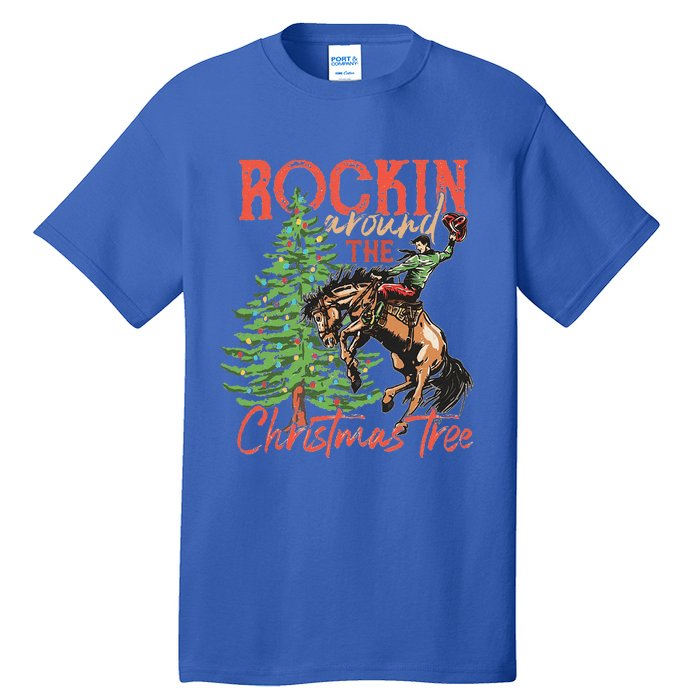 Rocking Around The Christmas Tree Christmas Cowboy Horse Tall T-Shirt