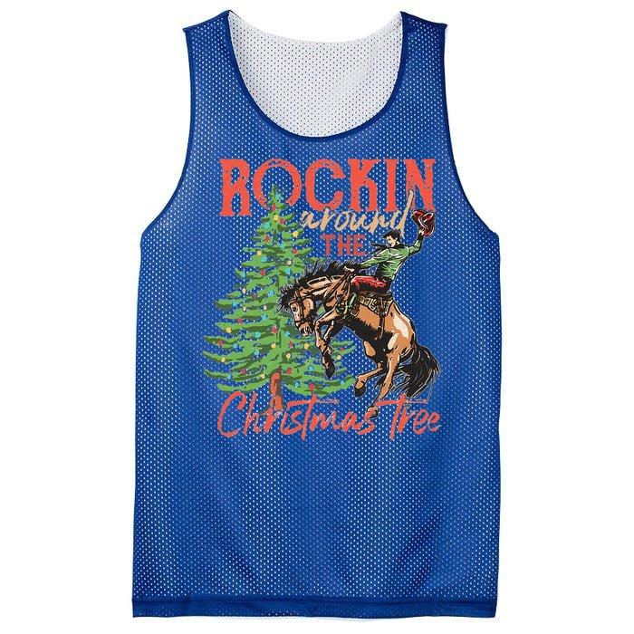 Rocking Around The Christmas Tree Christmas Cowboy Horse Mesh Reversible Basketball Jersey Tank