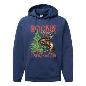 Rocking Around The Christmas Tree Christmas Cowboy Horse Performance Fleece Hoodie