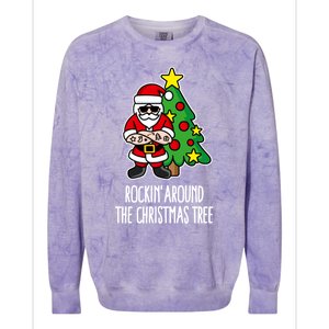 Rockin Around The Christmas Tree Santa Claus Hipster Barber Gift Colorblast Crewneck Sweatshirt