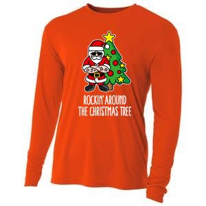 Rockin Around The Christmas Tree Santa Claus Hipster Barber Gift Cooling Performance Long Sleeve Crew