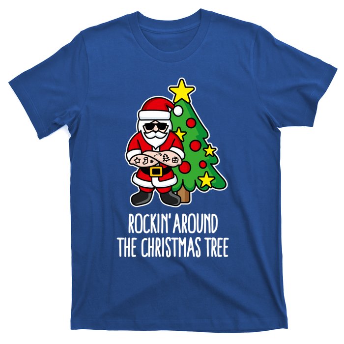 Rockin Around The Christmas Tree Santa Claus Hipster Barber Gift T-Shirt