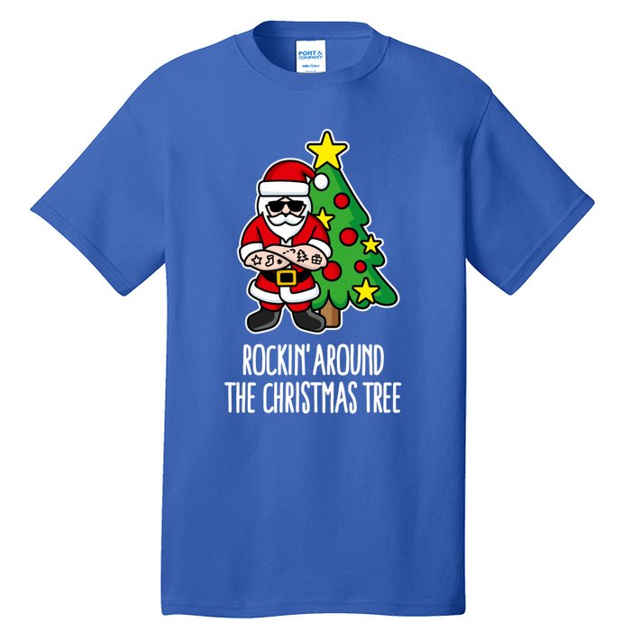 Rockin Around The Christmas Tree Santa Claus Hipster Barber Gift Tall T-Shirt