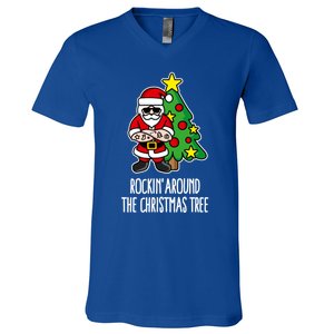 Rockin Around The Christmas Tree Santa Claus Hipster Barber Gift V-Neck T-Shirt