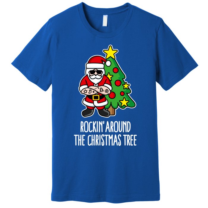 Rockin Around The Christmas Tree Santa Claus Hipster Barber Gift Premium T-Shirt