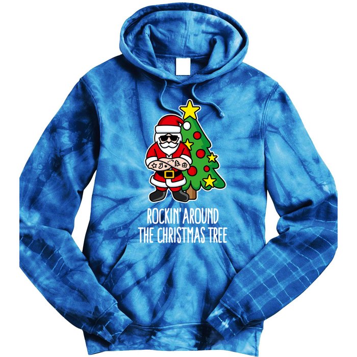 Rockin Around The Christmas Tree Santa Claus Hipster Barber Gift Tie Dye Hoodie