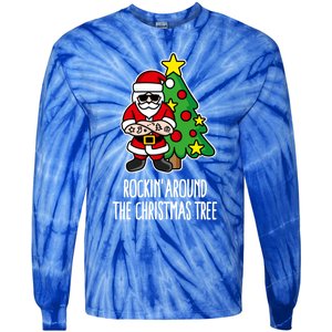 Rockin Around The Christmas Tree Santa Claus Hipster Barber Gift Tie-Dye Long Sleeve Shirt