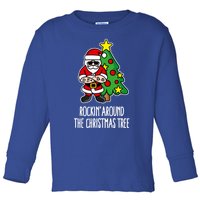 Rockin Around The Christmas Tree Santa Claus Hipster Barber Gift Toddler Long Sleeve Shirt