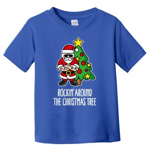 Rockin Around The Christmas Tree Santa Claus Hipster Barber Gift Toddler T-Shirt