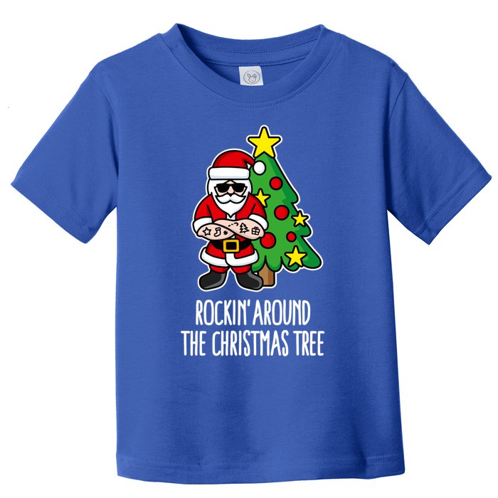 Rockin Around The Christmas Tree Santa Claus Hipster Barber Gift Toddler T-Shirt