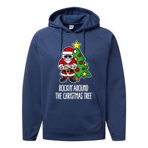 Rockin Around The Christmas Tree Santa Claus Hipster Barber Gift Performance Fleece Hoodie