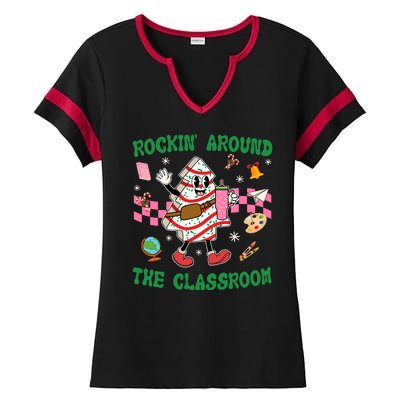 Rockin Around The Classroom Funny Teacher Christmas Ladies Halftime Notch Neck Tee