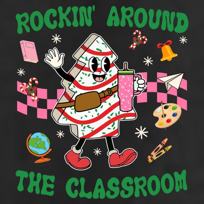 Rockin Around The Classroom Funny Teacher Christmas 7 Panel Mesh Trucker Snapback Hat