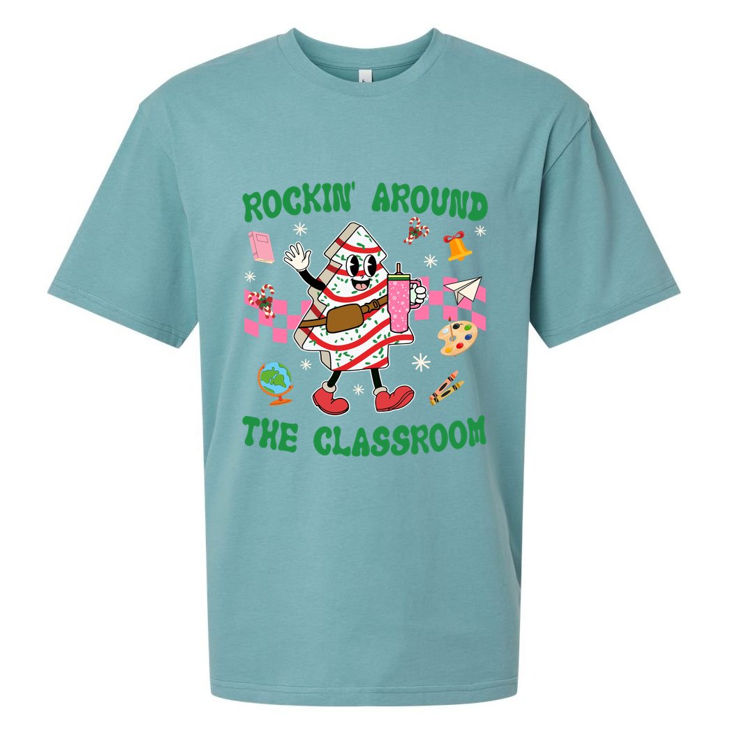 Rockin Around The Classroom Funny Teacher Christmas Sueded Cloud Jersey T-Shirt