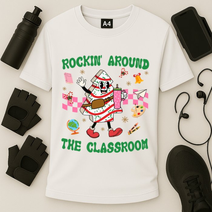 Rockin Around The Classroom Funny Teacher Christmas Cooling Performance Crew T-Shirt