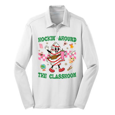 Rockin Around The Classroom Funny Teacher Christmas Silk Touch Performance Long Sleeve Polo