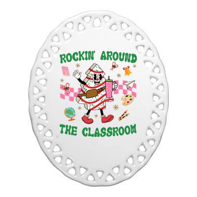 Rockin Around The Classroom Funny Teacher Christmas Ceramic Oval Ornament