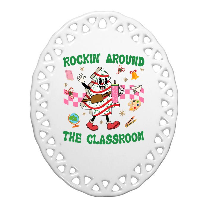 Rockin Around The Classroom Funny Teacher Christmas Ceramic Oval Ornament