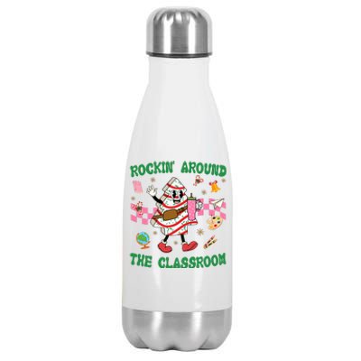 Rockin Around The Classroom Funny Teacher Christmas Stainless Steel Insulated Water Bottle