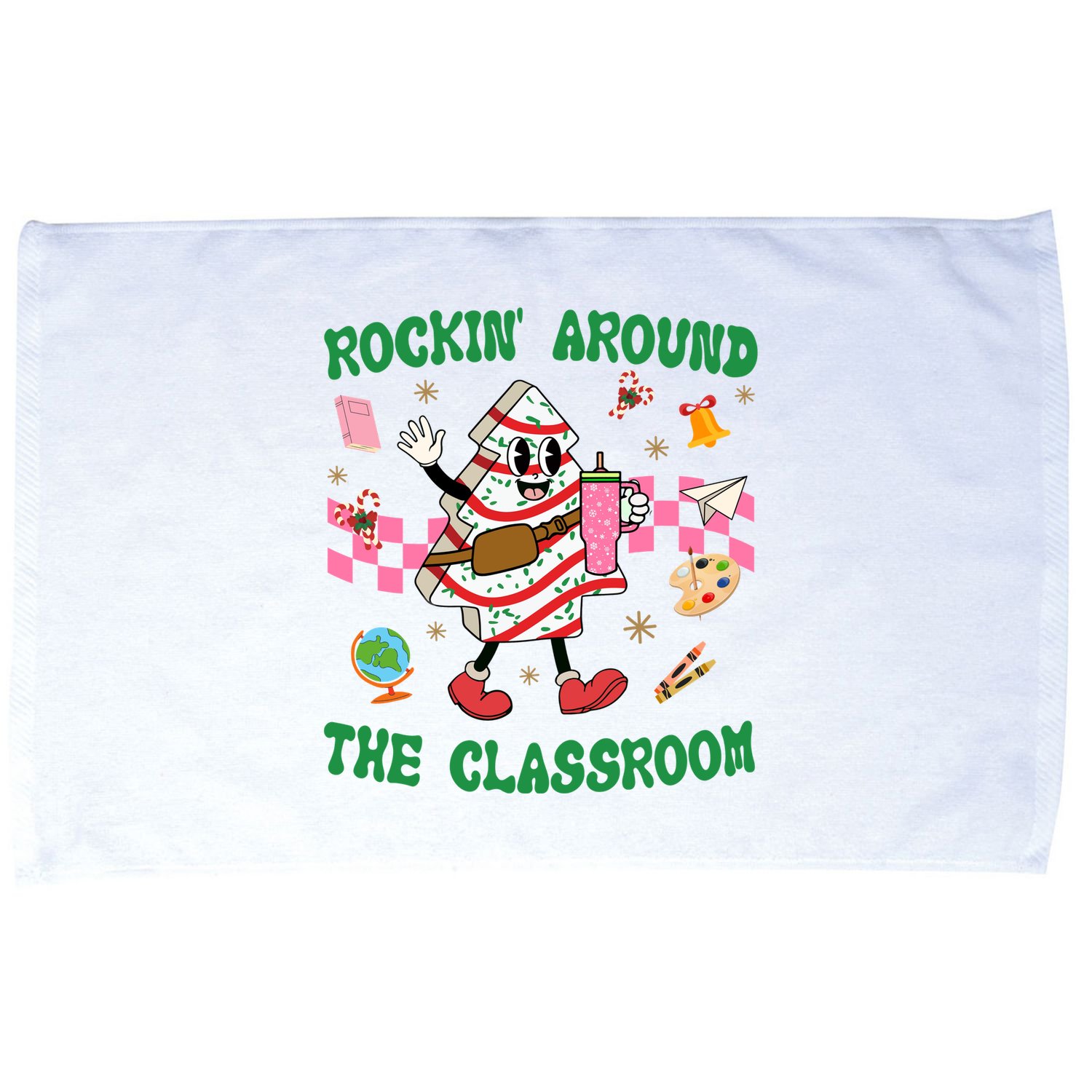 Rockin Around The Classroom Funny Teacher Christmas Microfiber Hand Towel