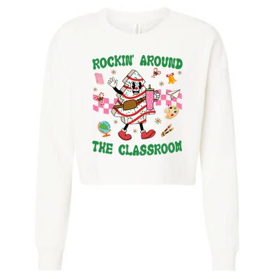 Rockin Around The Classroom Funny Teacher Christmas Cropped Pullover Crew