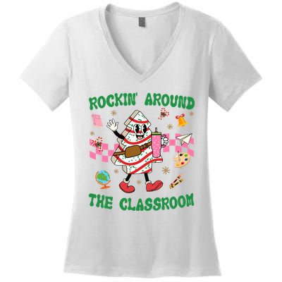 Rockin Around The Classroom Funny Teacher Christmas Women's V-Neck T-Shirt
