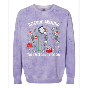 Rockin Around The Emergency Room Skeleton Er Nurse Xmas Colorblast Crewneck Sweatshirt