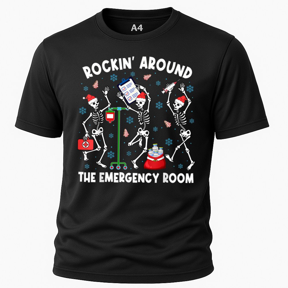 Rockin Around The Emergency Room Skeleton Er Nurse Xmas Cooling Performance Crew T-Shirt