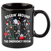 Rockin Around The Emergency Room Skeleton Er Nurse Xmas 11oz C Handle Ceramic Mug