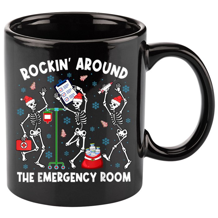 Rockin Around The Emergency Room Skeleton Er Nurse Xmas 11oz C Handle Ceramic Mug