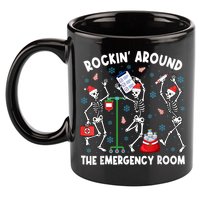 Rockin Around The Emergency Room Skeleton Er Nurse Xmas 11oz C Handle Ceramic Mug
