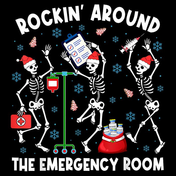 Rockin Around The Emergency Room Skeleton Er Nurse Xmas Drawstring Bag
