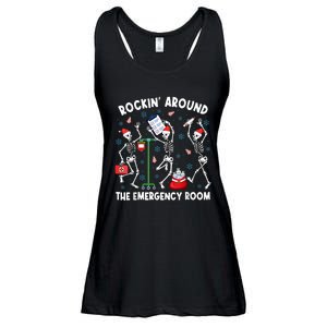 Rockin Around The Emergency Room Skeleton Er Nurse Xmas Ladies Essential Flowy Tank