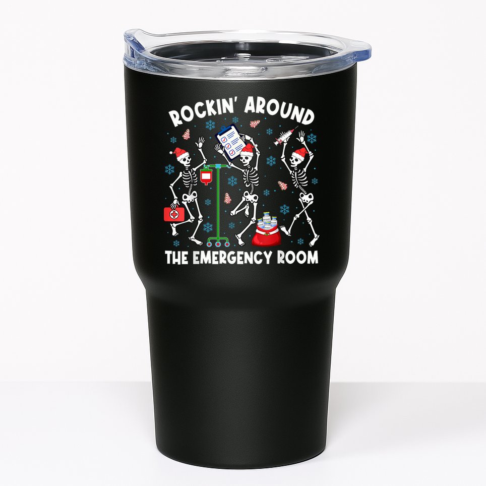 Rockin Around The Emergency Room Skeleton Er Nurse Xmas Tumbler