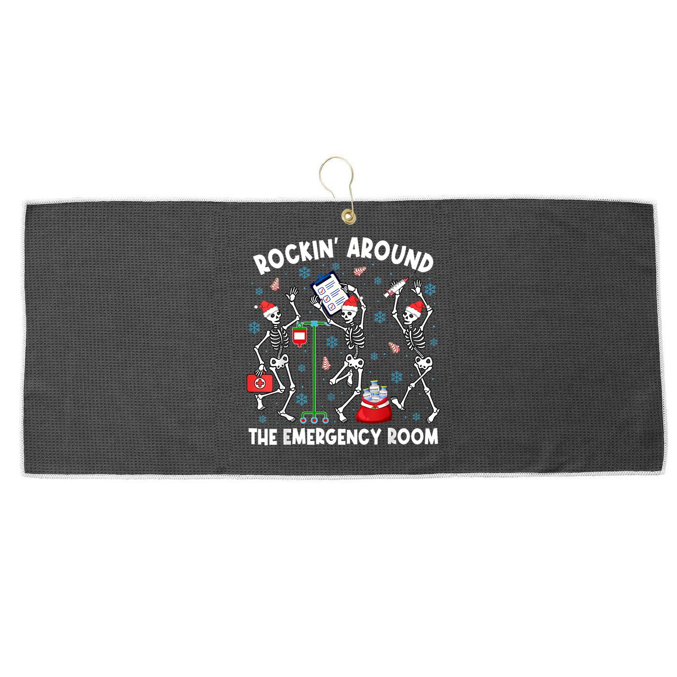 Rockin Around The Emergency Room Skeleton Er Nurse Xmas Large Microfiber Waffle Golf Towel