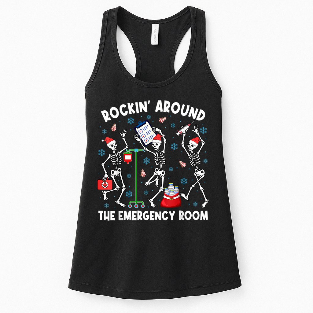 Rockin Around The Emergency Room Skeleton Er Nurse Xmas Womens Tank Top