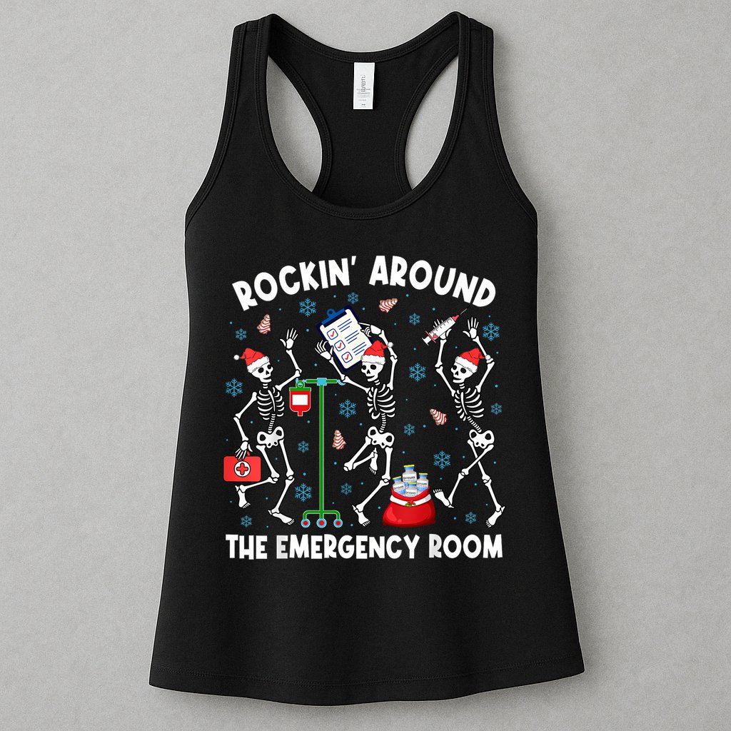 Rockin Around The Emergency Room Skeleton Er Nurse Xmas Womens Tank Top