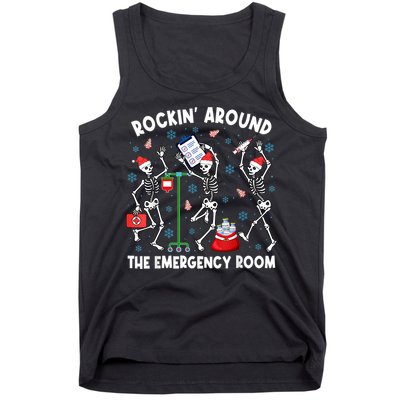 Rockin Around The Emergency Room Skeleton Er Nurse Xmas Tank Top