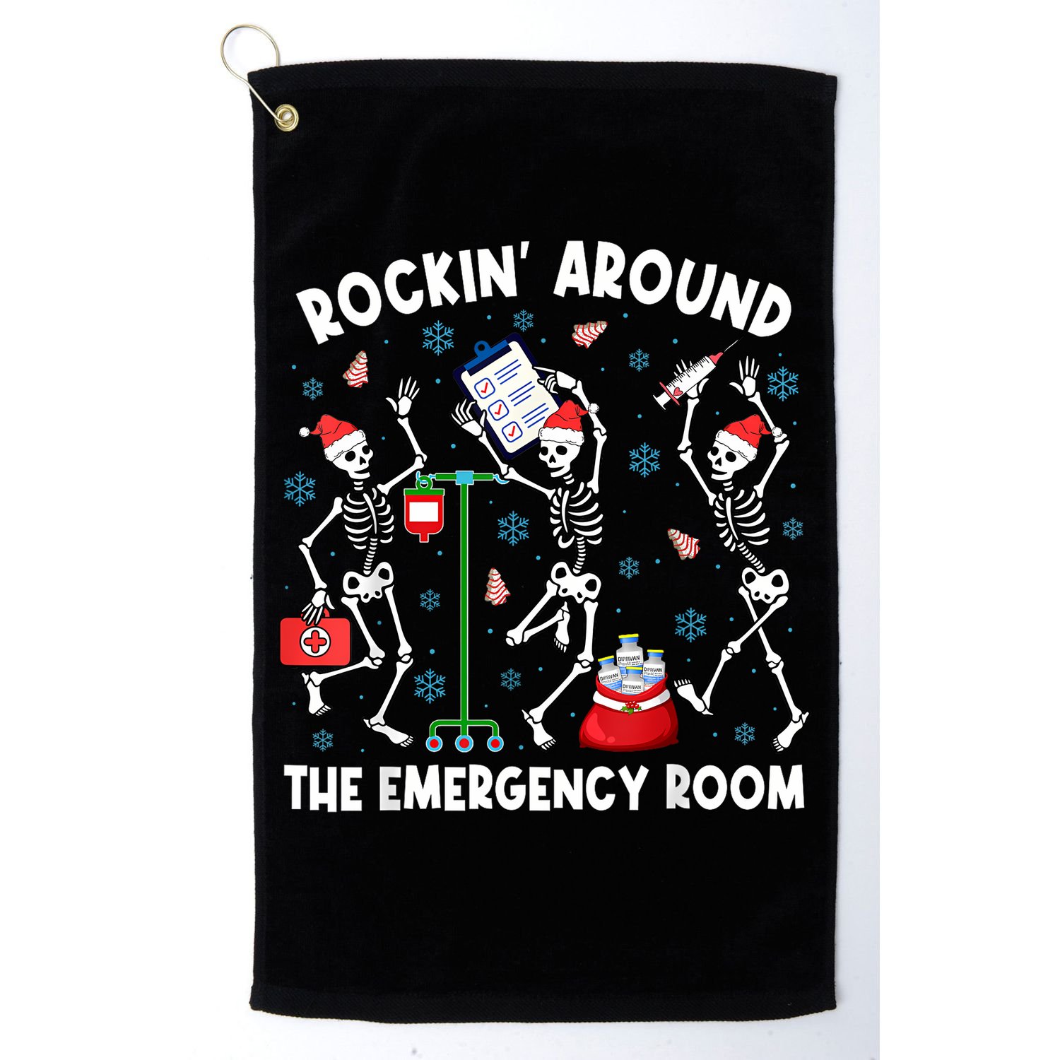 Rockin Around The Emergency Room Skeleton Er Nurse Xmas Golf Towel