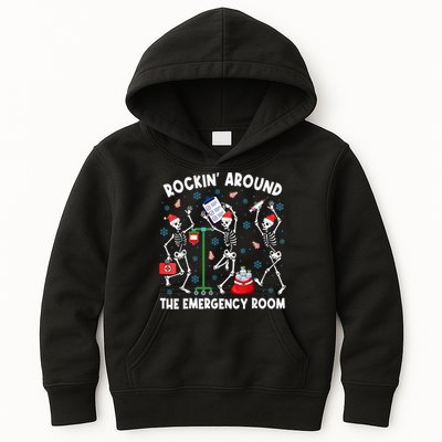 Rockin Around The Emergency Room Skeleton Er Nurse Xmas Kids Hoodie
